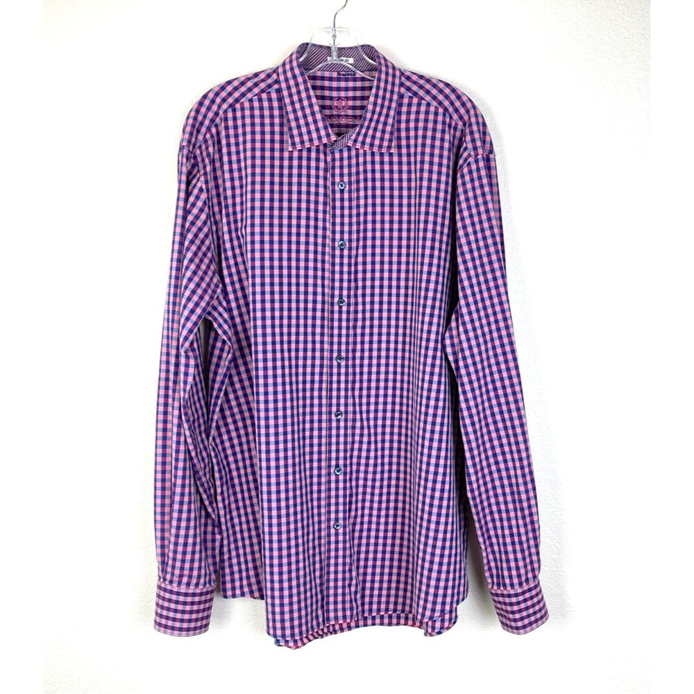 Bugatchi Uomo Men's Shaped Fit Shirt Size 2XL-3XL Plaid Purple Pink  Button Up